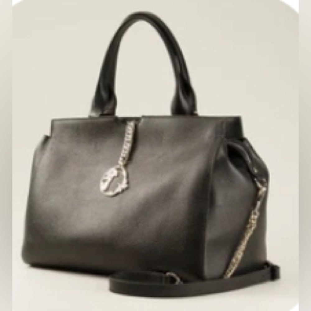 Versace’ collection Black pebbled Leather Handbag gold hardware #220/blkb